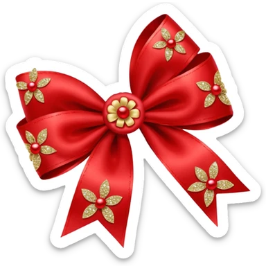 red flower bow with glitter sticker
