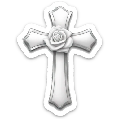 white cross with bow-knot, thin and elegant, silver , white rose sticker