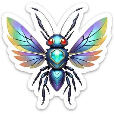 Elemental steel-bug-type magical colorful exotic animesque Pokémon-Fakémon-animal-creature sticker
