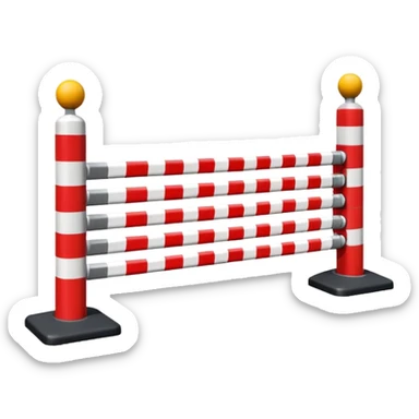 Flat emoji-style icon of a parking barrier gate (boom barrier).
Red and white striped horizontal arm, raised at a slight angle.
Simple geometric shapes, clean vector design.
No text, no background, transparent or plain background.
Bright colors, high contrast.
Centered object, minimal details. sticker