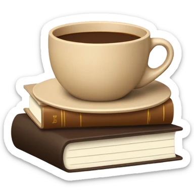 beige cup of coffee on top of a small stack of brown and beige books sticker