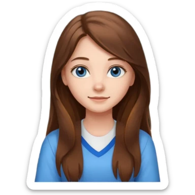 high school class room with a pretty female high school student with long brown hair, blue eyes sitting in front of the blackboard sticker