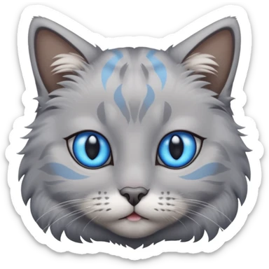 a gray cat with blue eyes on its forehead sticker