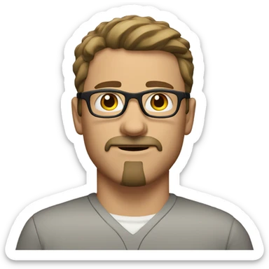 a white man with brown short hair, brown eyes with glasses and brown mustache and goatee sticker
