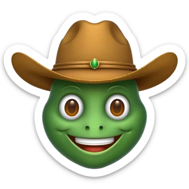 green bug emoji with a tan cowboy hat in WhatsApp style sticker