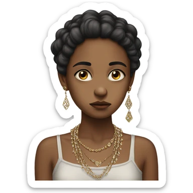 portrait of a sad girl with jewelry sticker