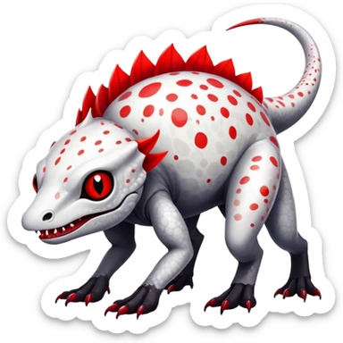 a translucent white with black belly and red eyes exotic edgy vernid-fionbri-creature with splash patterns full body sticker