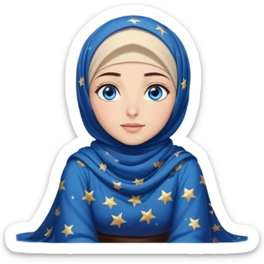 Turkish beautiful finish Konya girl blue eyes with starry night hijab dress and watching the sky on the ground  sticker