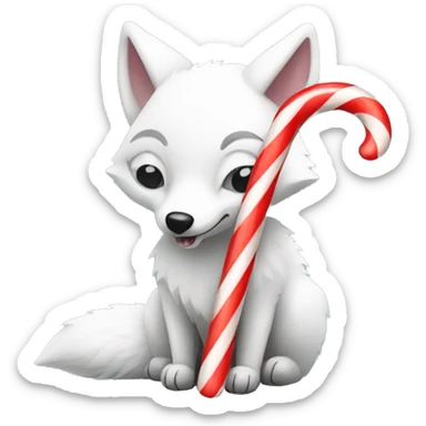 Arctic fox eating candy cane sticker