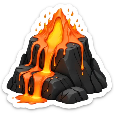 A lava flow spilling slowly over blackened rocks. sticker