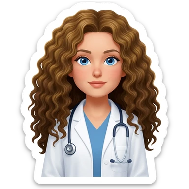 Female doctor with LONG very CURLY dark blonde hair, blue eyes sticker