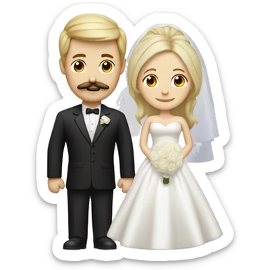 brunette Bride and blonde groom big chedt and mustache sticker