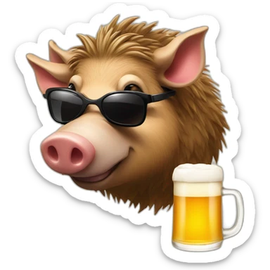 boar with a beer with sunglass sticker