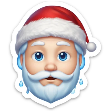 Fantasy human portrait emoji, Santa Claus hat slightly frosted, icy winter face with red candlelight reflection in eyes, cold blue lighting, subtle festive contrast, emotional minimalism, clean readable emoji style, male/female variant
 sticker
