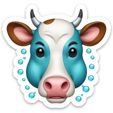 Flat emoji-style icon of a cow head with a virus symbol overlay, showing image-based disease detection. Bold outlines, minimal details, modern vector look, rounded shapes, high contrast, teal and blue accents, no text, transparent background. sticker