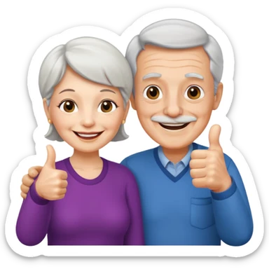 elderly man and woman giving a thumbs up sticker