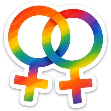 gay pride two interlocked female symbols, rainbow gradient, friendly and inclusive sticker