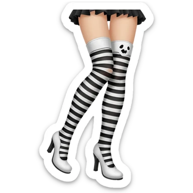 black and white striped stockings with two holes on each leg of white leather sticker