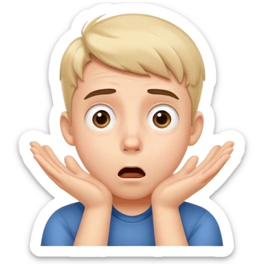 A cute boy with both hands pressed against his cheeks, looking surprised or shocked sticker