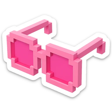 Voxel-style pink glasses with pink lenses, no background, simple and clear sticker