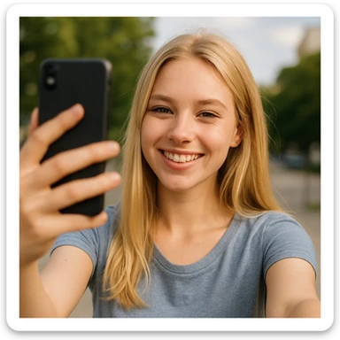 blonde girl taking a selfie sticker