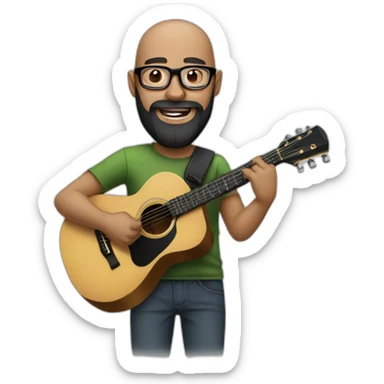 Bald Guy with long black beard, glasses playing guitar sticker