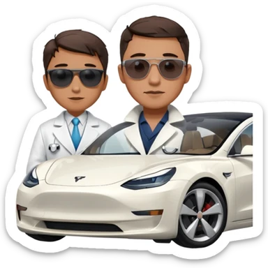 White tesla model 3 with a physician with sunglasses next to it sticker