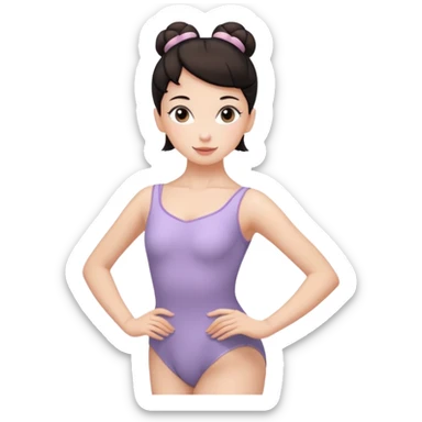 white girl with one ballet bun, dark hair,  sticker