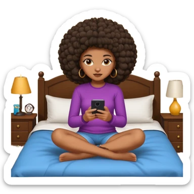 a slim thick black girl sitting on her bed with a big afroon her phone sticker