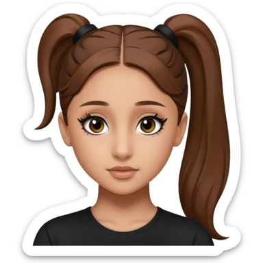 Ariana Grande high ponytaw with brown hair and with black thsirt and and eyeliner sticker