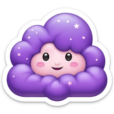 I want a purple cloud that's not like this one ☁️ but has a realistic shape without changing its appearance. The cloud should have a slightly white shaded part and should be starry but still purple/pink. The cloud has to be without face and complete purple. sticker