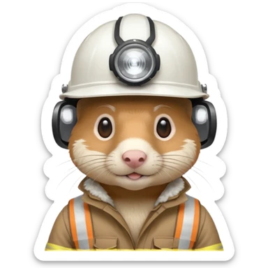 a mole rat, white helmet, headlamp, worker cloth sticker