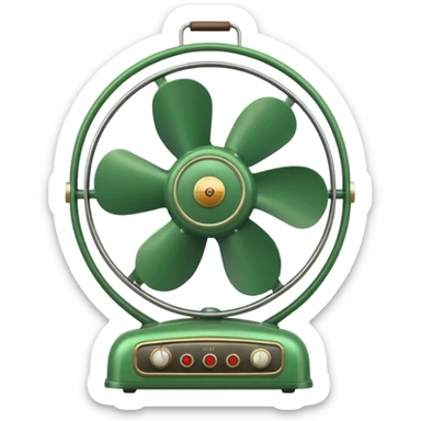Vintage Electric Fan – retro green body, metal grill, humming softly. sticker