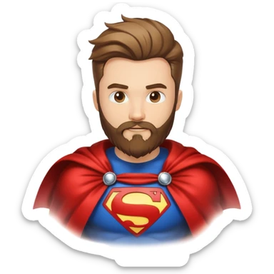 superhero with beard-themed costume, cape that looks like flowing beard hair, beard emblem on chest sticker
