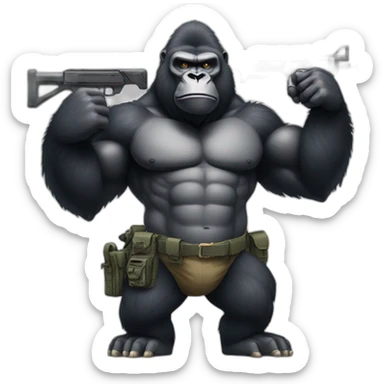 Big Buff Gorilla holding an AR-15 gun sticker