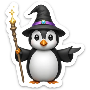 penguin wizard casting a spell with sparkles sticker
