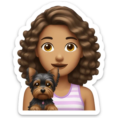 brunette girl with wavy hair with her yorkie sticker