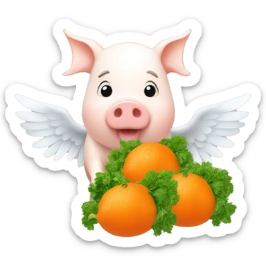 Orange and white quinea pig with wings eating parsley  sticker