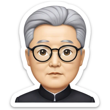 Grey haired general Kim il sung wearing dark mao suit and large glasses sticker