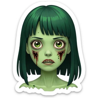 garota zumbi verde com os cabelos pretos longos e com franja curta sticker