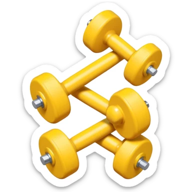 Generate a high-quality image of two cute, small yellow dumbbells for home workouts stacked in a cross shape on a plain white background, rounded edges, soft and smooth surface, realistic shading and lighting, no logos or brand markings, high-resolution.
 sticker