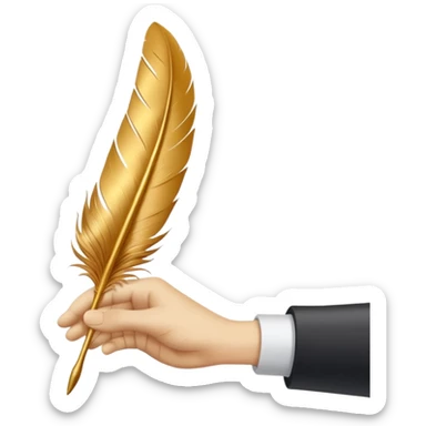 3D perspective hand holding with Premium golden ink feather sticker