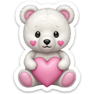 white teddy bear with pink bow holding pink heart sticker