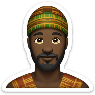 Black man with big beard wearing a kente kufi face sticker