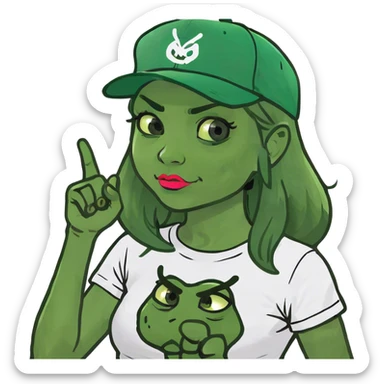 Girl with arms in finger guns pointing at ears sticker