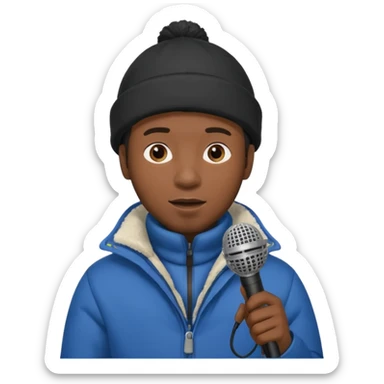 black man with winter clothes holding microphone sticker