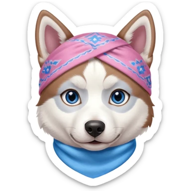 Husky siberiano fêmea, toda branca um olho azul e outro metade azul e marrom. Com bandana rosa sticker