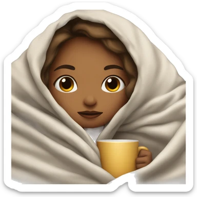 girl inside a blanket sipping coffee eyes closed sticker