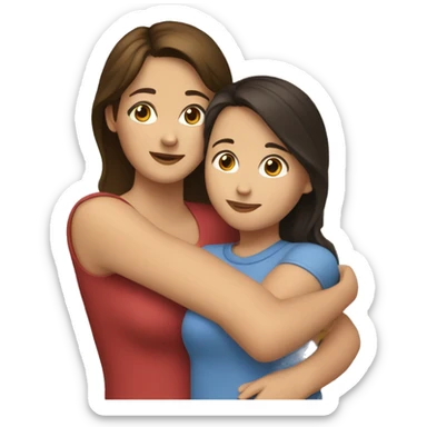 brunette mom and brunette daughter hugging sticker