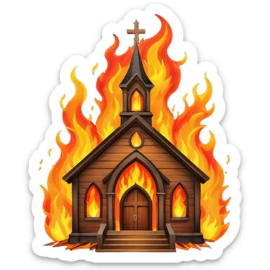 A church which is one fire ans its glowing sticker